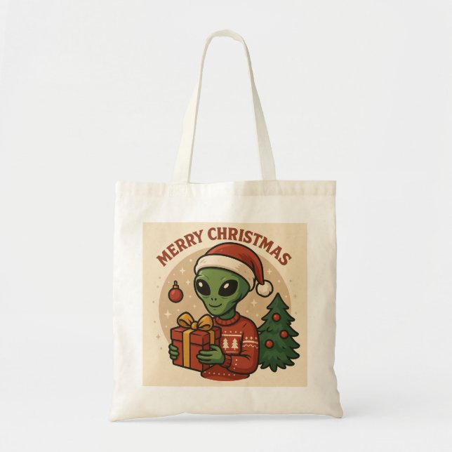 Lustiger Alien Frohe Weihnachten Tragetasche (Vorne)