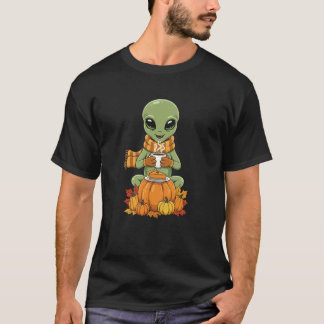 Lustiger Alien Kaffee Herbst Thanksgiving Frauen M T-Shirt