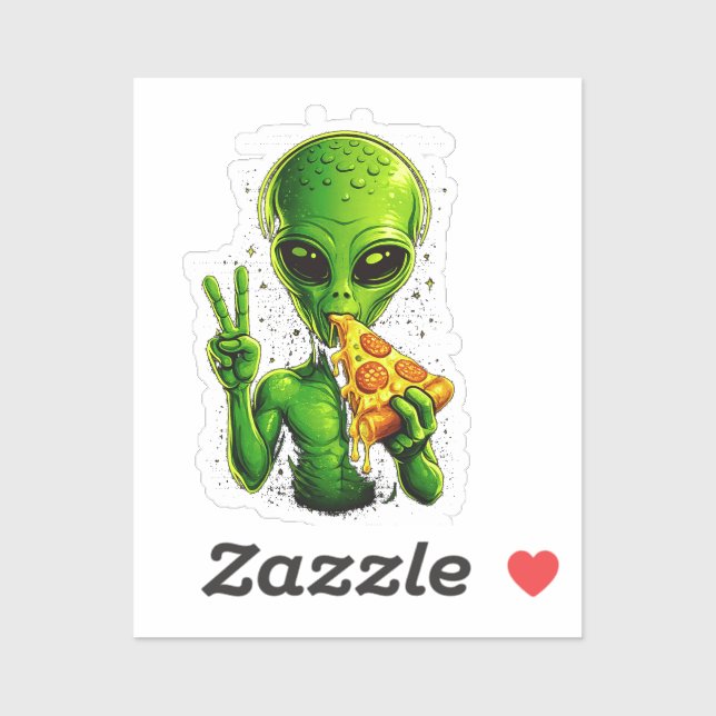 Lustiger Alien-Kopf isst Pizza UFO  Aufkleber (Blatt)
