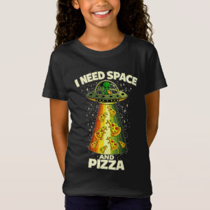 Lustiger Alien-Kopf isst Pizza UFO Außerirdischer T-Shirt