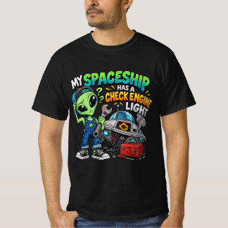 Lustiger Alien-Mechaniker-Weltraumschiff Kontrolll T-Shirt