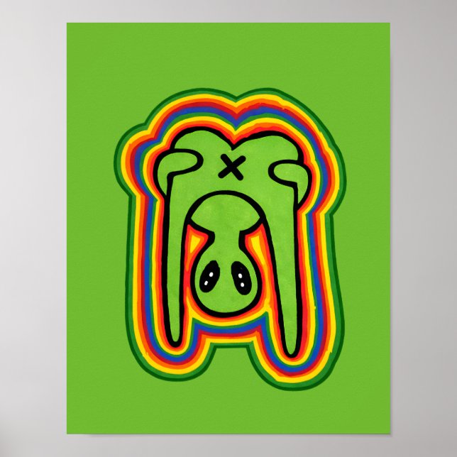 Lustiger Alien Retro Bunter Psychedelischer Regenb Poster (Vorne)