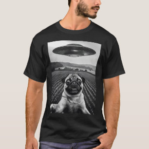Lustiger Alien UFO Entführung Pug Sci-Fi Hund T-Shirt