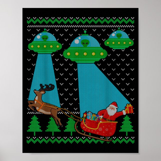 Lustiger Alien Ufo Weihnachtsmann Schlitten Hässli Poster (Vorne)