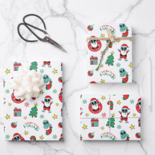 Lustiger Alien Weihnachtsmann Christmas Xmas Geschenkpapier Set