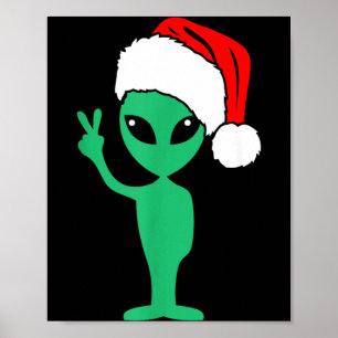 Lustiger Alien-Weihnachtsmann-Hut Friedenszeichen Poster