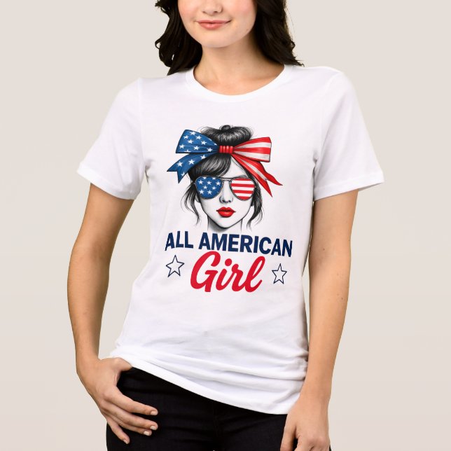 lustiger ALL AMERICAN Girl Patriotic T - Shirt - 4 (Vorderseite)