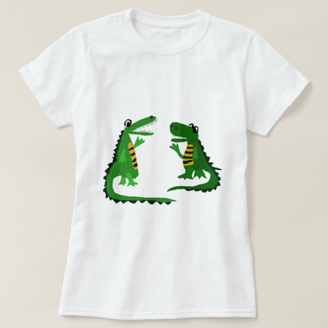 Lustiger Alligator, der mit Krokodil spricht T-Shirt (Design vorne)