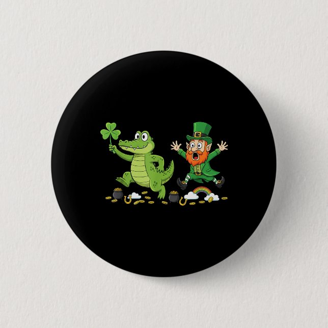 Lustiger Alligator Klee St Patricks Day Damen Herr Button (Vorderseite)