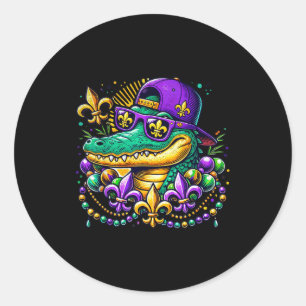 Lustiger Alligator Mardi Gras Runder Aufkleber