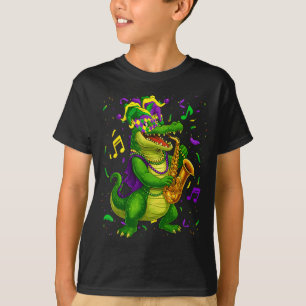 Lustiger Alligator Saxophon Narrenhut Perlen T-Shirt