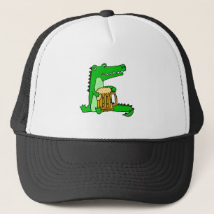 Lustiger Alligatortrinkender Bier-Cartoon Truckerkappe