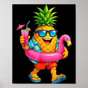 Lustiger Aloha hawaiianischer Ananas rosa Flamingo Poster