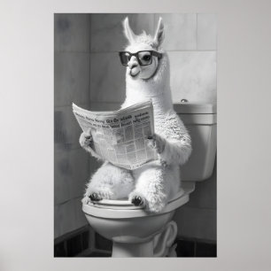 Lustiger Alpaka-Badezimmerdruck, Zeitung Toilette Poster