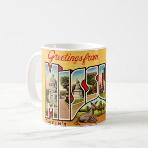 Lustiger alter Missouri-Gruß-Postkartenbecher Kaffeetasse