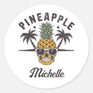 Lustiger Ananas mit Sonnenbrille Personalisiert Runder Aufkleber