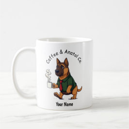 Lustiger Anatolischer Hirtenhund im Geschäftsanzug Kaffeetasse