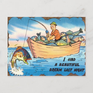 Lustiger Angel-Fisch-Postkarte Fischer Boot Cartoo Postkarte