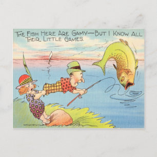 Lustiger Angel-Fischer Postkarte Fisch Cartoon