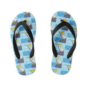 Lustiger Angel-Pelikan-Cartoon Kinderbadesandalen