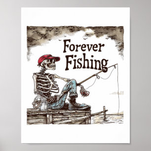 Lustiger Angel-Skelett für immer Humorvoller Fisch Poster