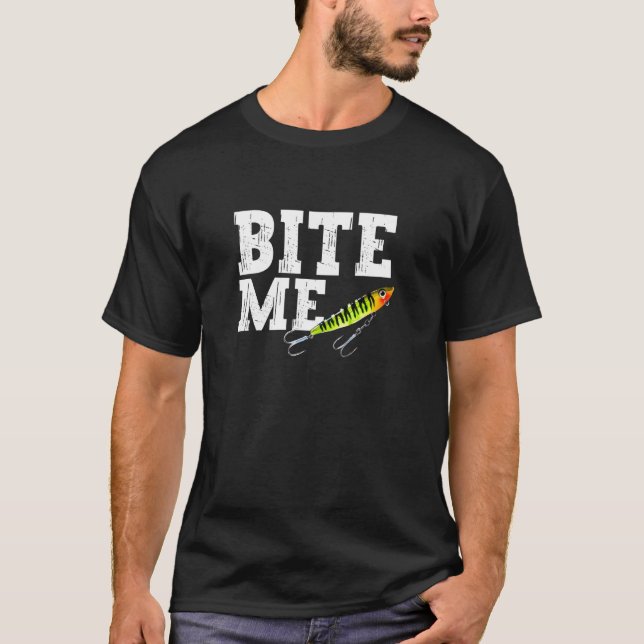 Lustiger Angler Beiß Mich Angelköder Sportfisch T-Shirt (Vorderseite)