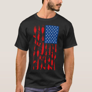 Lustiger Angler fischt USA-Flagge T-Shirt