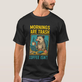 Lustiger Anti Morgen Müder Possum Kaffee Süchtiger T-Shirt