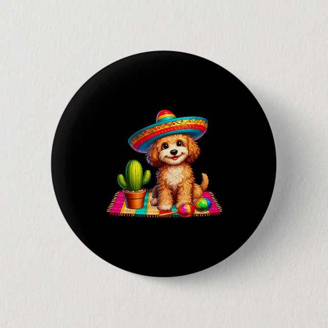 Lustiger Apoo-Hund lächelt Cinco De Mayo Sombrero  Button (Vorderseite)