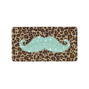 Lustiger aquamariner grüner Bling Schnurrbart und Adressaufkleber