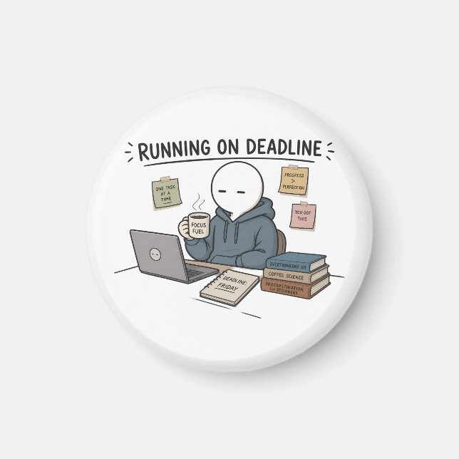 Lustiger Arbeits-Meme 'Running On Deadline' Magnet (Vorne)
