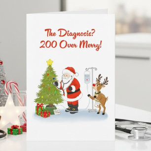 Lustiger Arzt Santa Weihnachtsbaum Check-up Karte