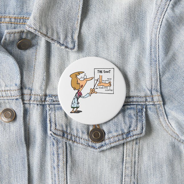 Lustiger Arzt unterrichtet Fußanatomie Button (Von Creator hochgeladen)
