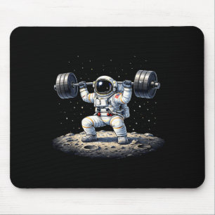 Lustiger Astronaut beim Gewichtheben Weltraum Fitn Mousepad
