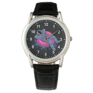 Lustiger Astronaut fährt Donut Armbanduhr