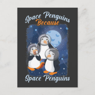 Lustiger Astronaut Weltraum Pinguin Süßes Galaxie Postkarte