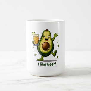 lustiger Ausdruck mit einem grünen Avocado-Cartoon Verwandlungstasse