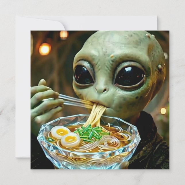 Lustiger Außerirdischer, der Ramen-Nudeln isst (Vorderseite)