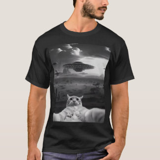 Lustiger Außerirdischer Ufo-Katze T-Shirt