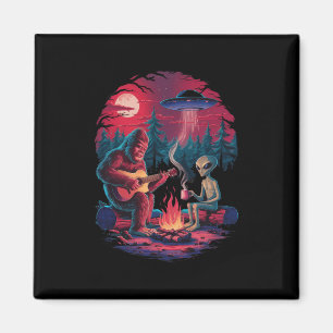 Lustiger Außerirdischer und Bigfoot Lagerfeuer Mon Magnet