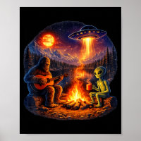 Lustiger Außerirdischer und Bigfoot Lagerfeuer Mon