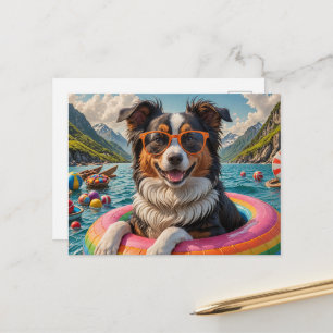 Lustiger Australier auf einer Floßfahrt Postkarte