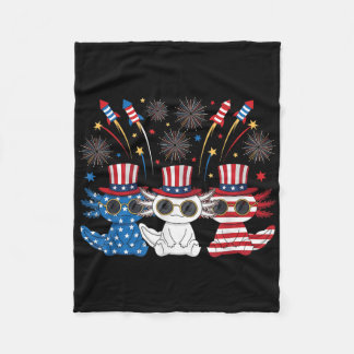 Lustiger Axolotl Feuerwerk Amerikanische Usa-Flagg Fleecedecke