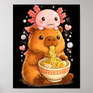 Lustiger Axolotl-Nudel-Anime Kawaii und Capybara Poster