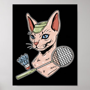 Lustiger Badminton Devon Rex Katze Federball Poster