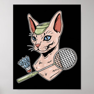 Lustiger Badminton Devon Rex Katze Federball Poster