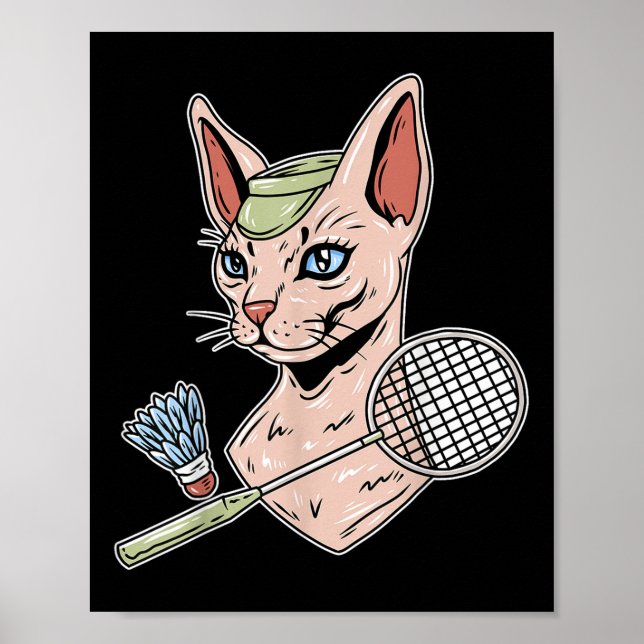 Lustiger Badminton Devon Rex Katze Federball  Poster (Vorne)