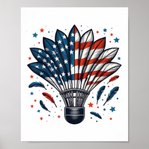 Lustiger Badminton Federball Amerikanisch Usa Flag Poster