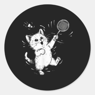 Lustiger Badminton Süße Katze Badminton-Spieler Fe Runder Aufkleber