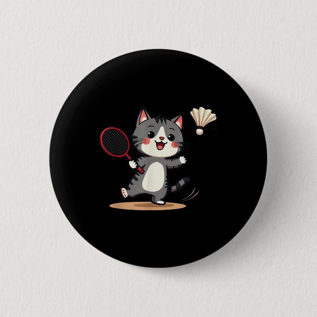 Lustiger Badminton Süße Katze Schläger Shuttle Män Button (Vorderseite)